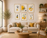 Mustard Yellow Botanical Line Art Wall Art Set of 6 – Abstract Floral Gallery Wall Decor, Gold Framed