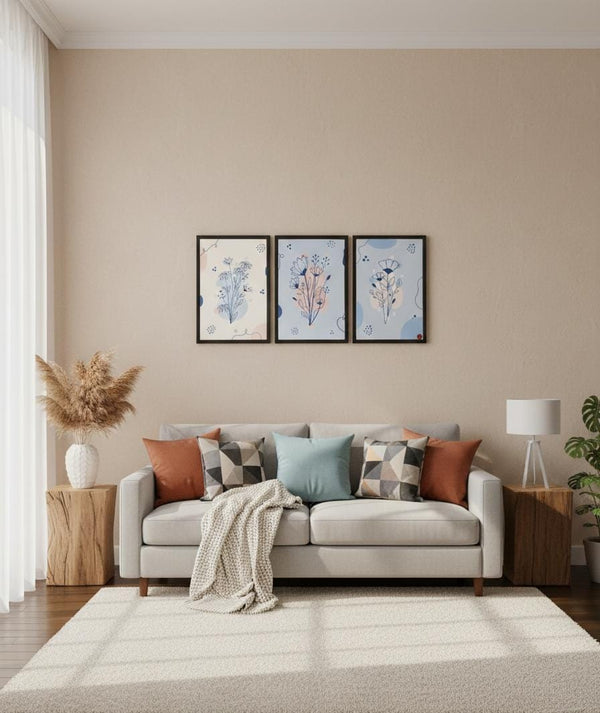 Elegant Blue Floral Pattern Wall Art Frame Set