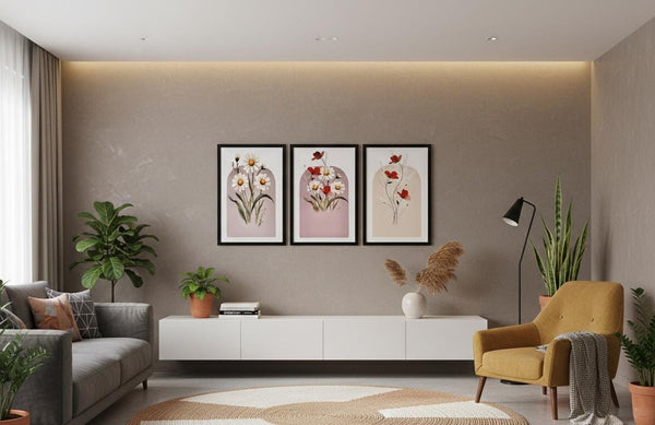 Blush Bloom Floral Elegance – Set of 3 Wall Art Frames
